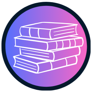 Gradient icon with books stacked on a white background